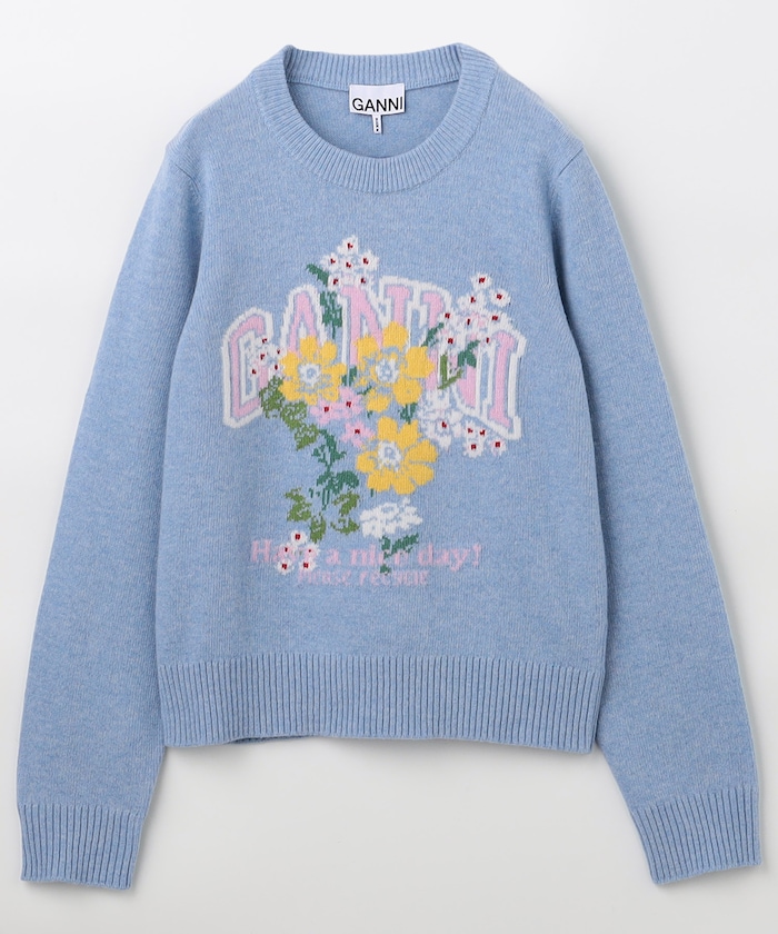 Graphic Wool Sweater Flowers