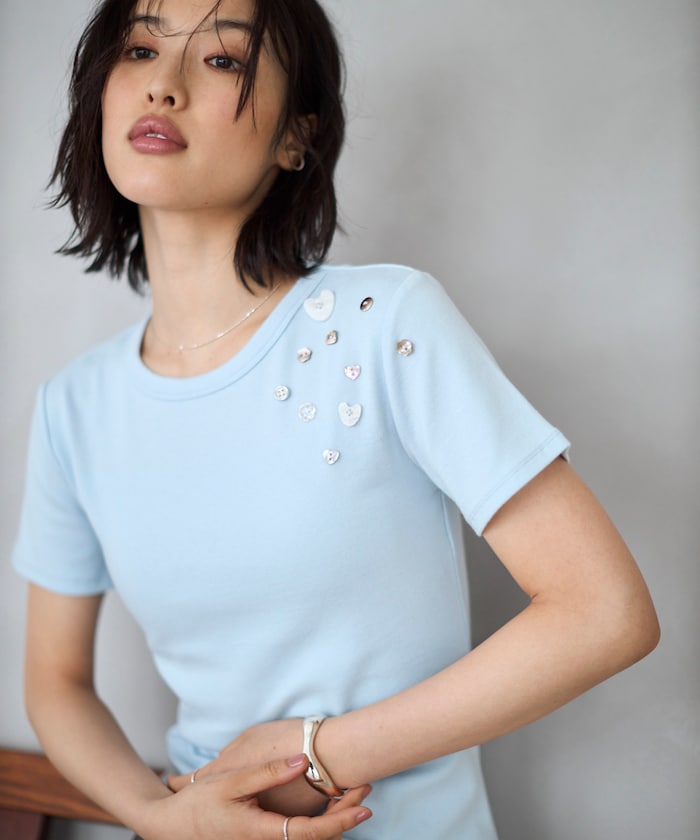 メニーボタン コットンモダール 半袖Tシャツ