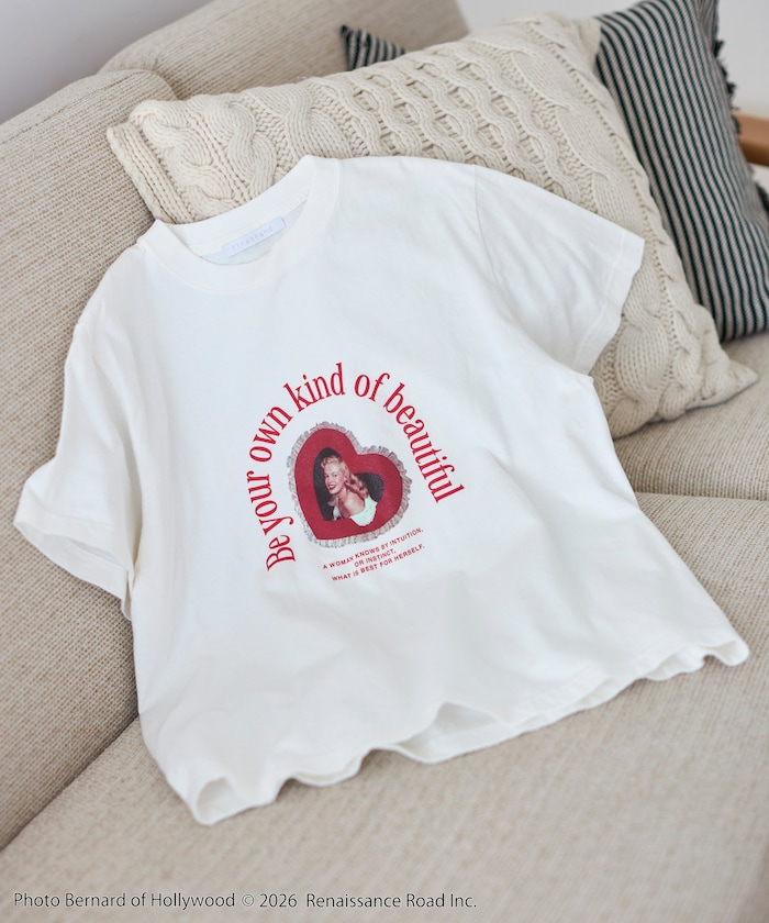 マリリンモンロー ショートスリーブ ハート フォト Tシャツ