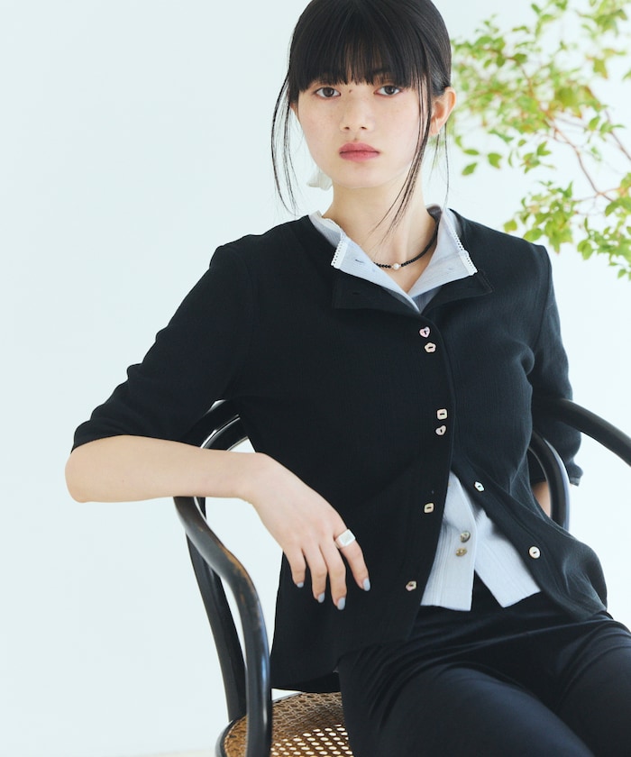 針抜きニット バリエーションボタン カーディガン