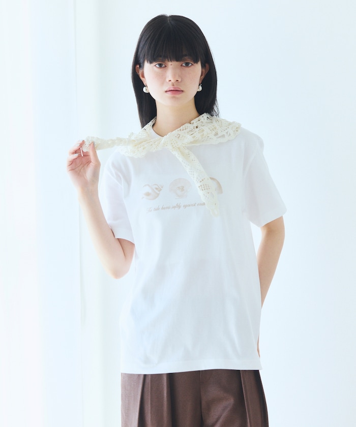 コンフォータブル  シェルプリント クルーネック Tシャツ