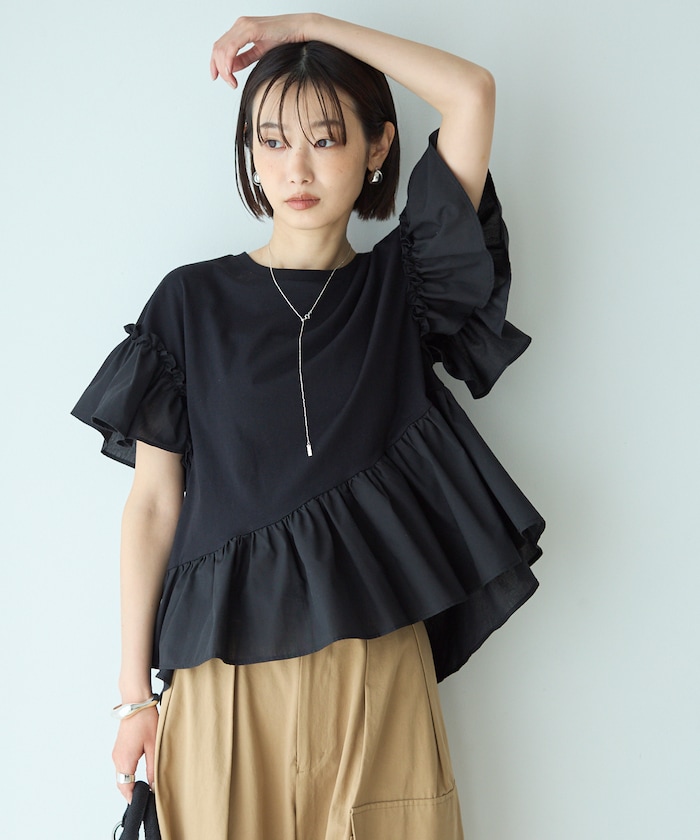 オーガニックコットン フリルスリーブ Tシャツ