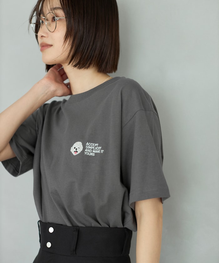 オーガニックコットン ワンポイント アニマル 刺繍 Tシャツ
