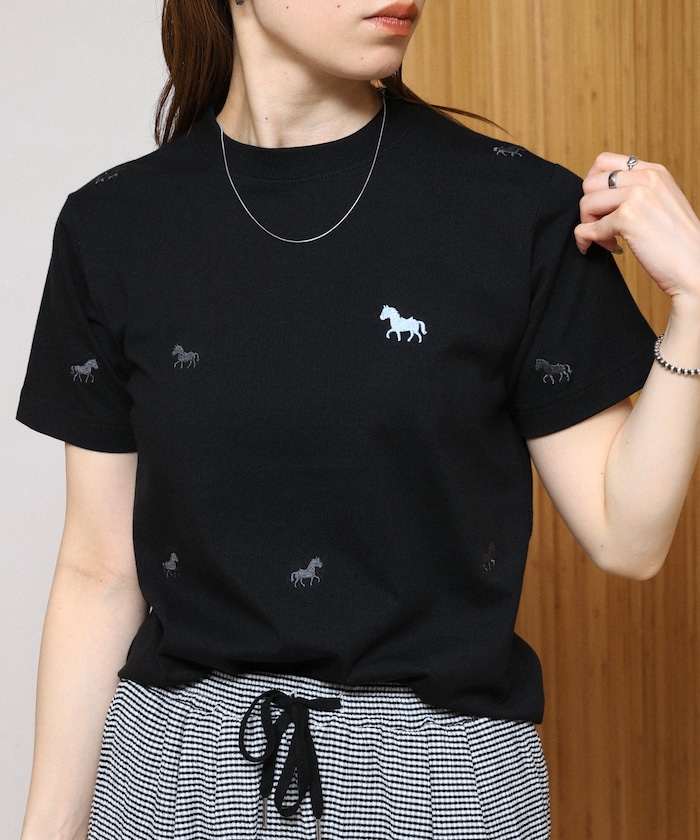 オーガニックコットン 総柄刺繍 Tシャツ