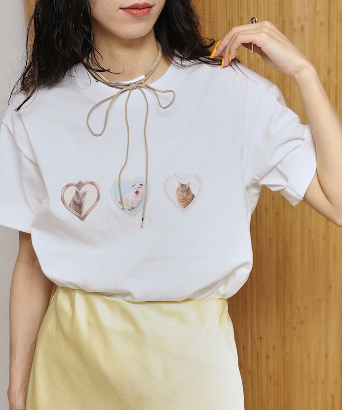 オーガニックコットン アニマルハートプリント Tシャツ 【限定展開】