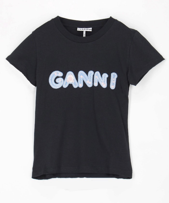 Basic Cotton Jersey Baby Fit Ganni / A1050179 / フロント ロゴ刺繍 Tシャツ