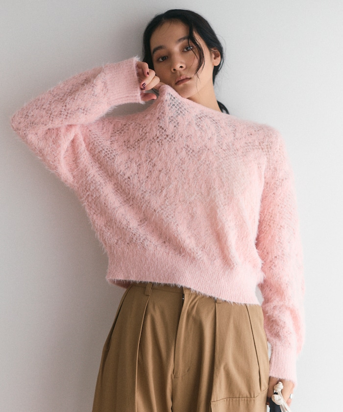 フェザーヤーン 透かし編み ニットプルオーパー 【限定展開】