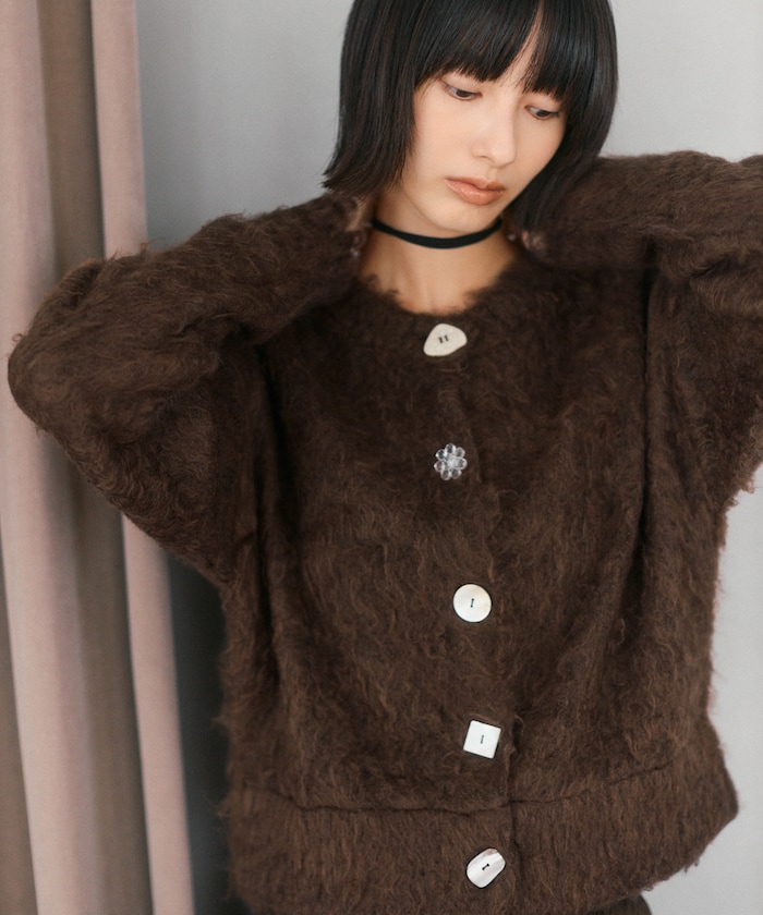 バリエーションボタン シャギーニット カーディガン【限定展開】