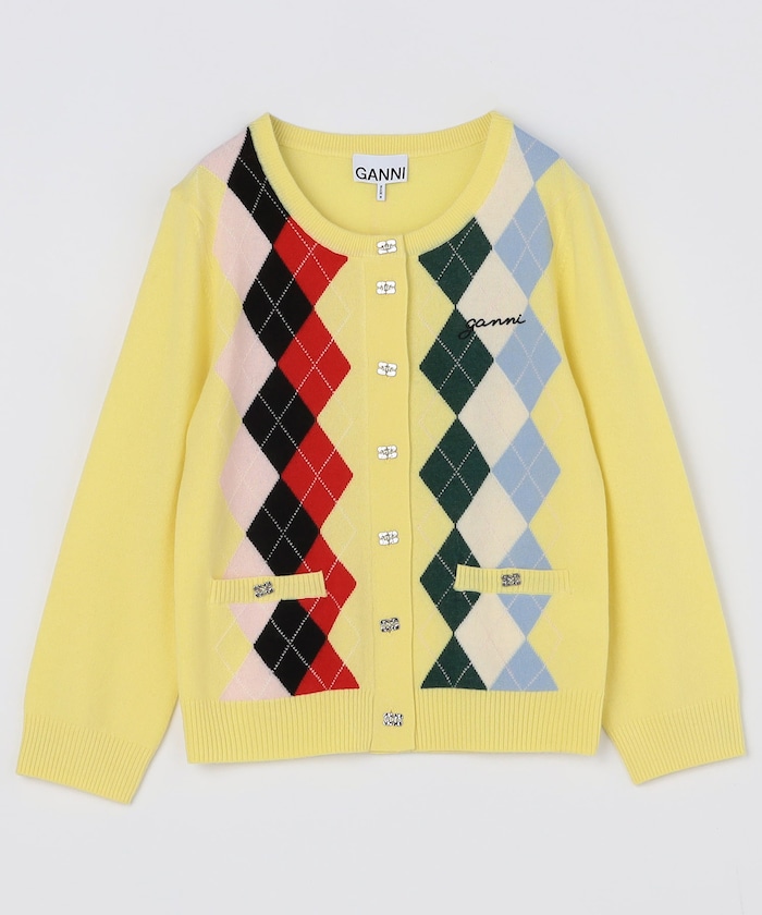 Cashmere Wool Mix Cardigan / K2533 / アーガイル柄 カシミヤ カーディガン