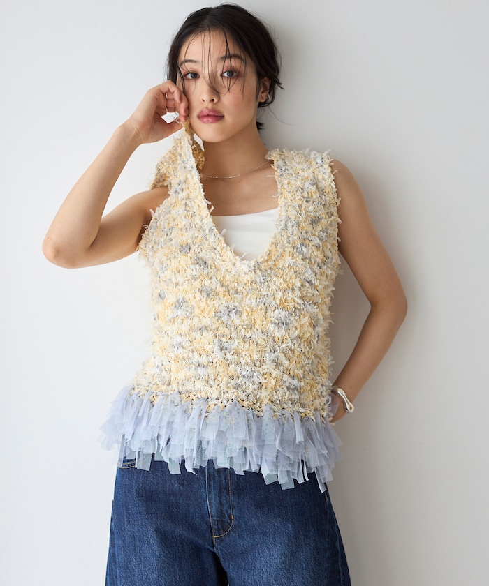 2WAY フリンジヘム ニットベスト