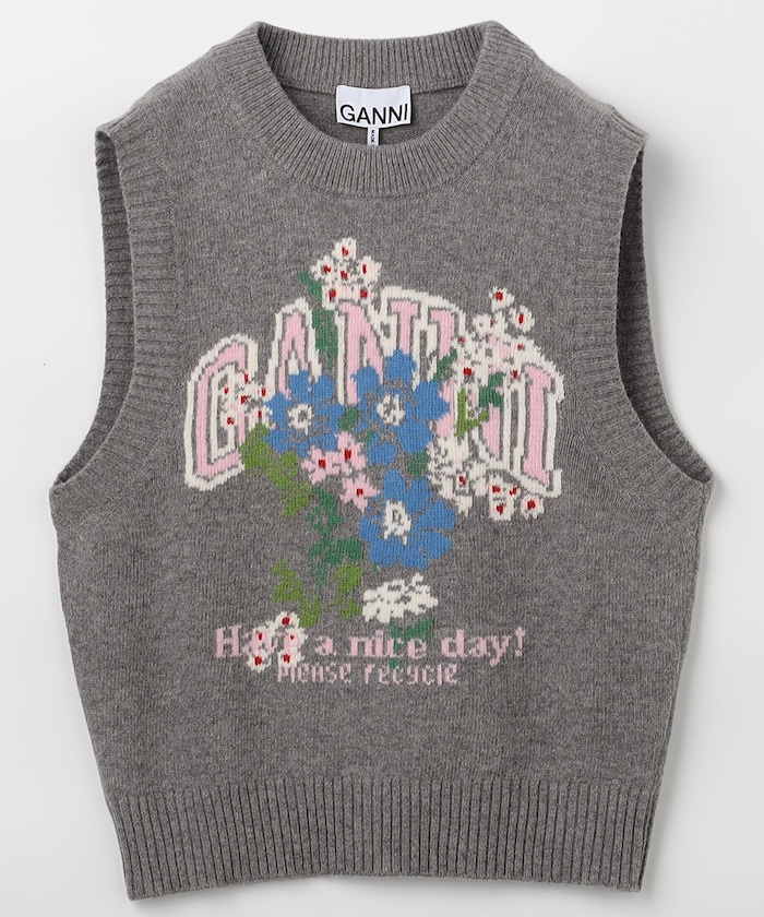 Graphic Wool Vest Flowers