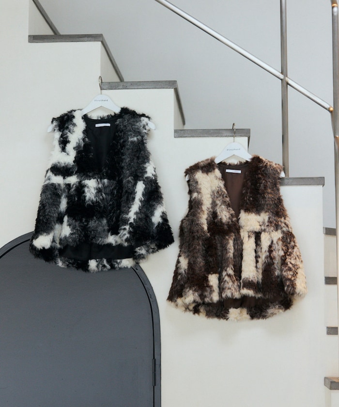 Firsthand/ペプラムシルエット カウ柄 フェイクファーベスト｜Daytona