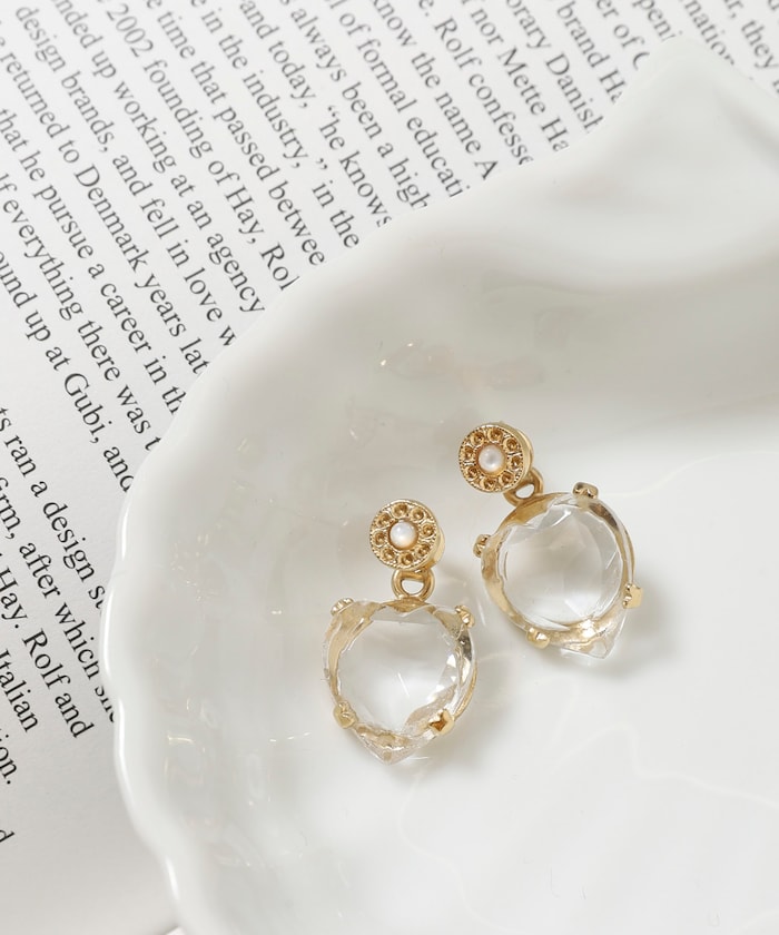 vintage glass heart earring / BO26P-40-A / ヴィンテージ ハートモチーフ ガラス ピアス