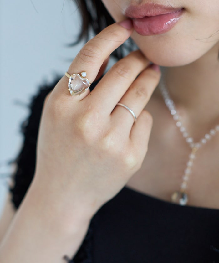 vintage glass heart ring / BA26P-40FH / ヴィンテージ ハートモチーフ ガラス リング