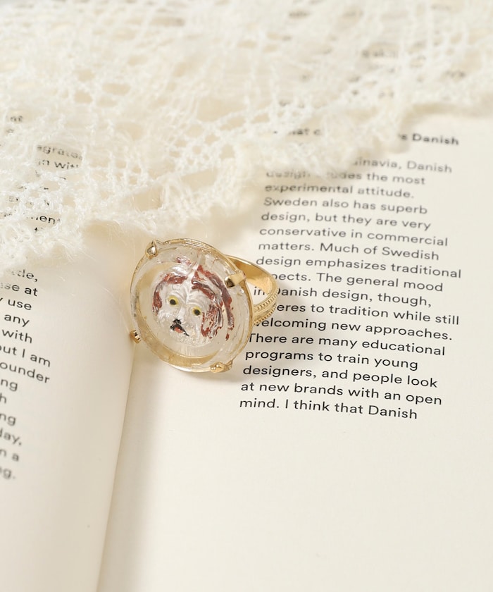 vintage glass dog ring flat / BA25H-FH02B / ヴィンテージ ガラス イヌ リング