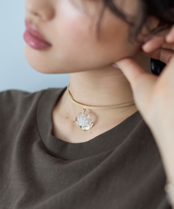 vintage plexy glass choker / COL26-FH20 / ローズモチーフ ヴィンテージ  チョーカー