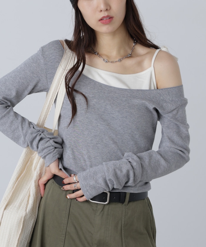 【3月16日 12：00～販売開始 】ワンショルキャミレイヤード風カットソー