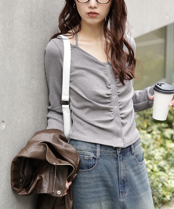 【3月16日 12：00～販売開始 】フロントギャザーデコルテカットソー