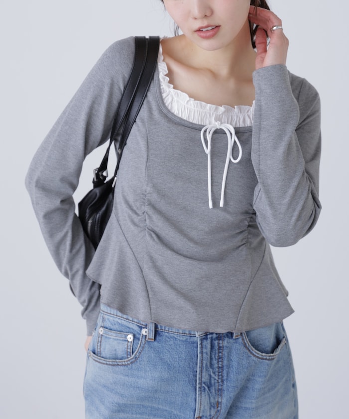 【3月16日 12：00～販売開始 】レイヤード風ペプラムカットソー