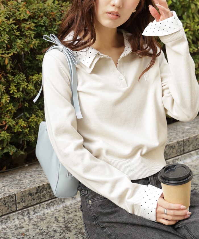 【3月16日 12：00～販売開始 】衿付きレイヤード風ポロニット