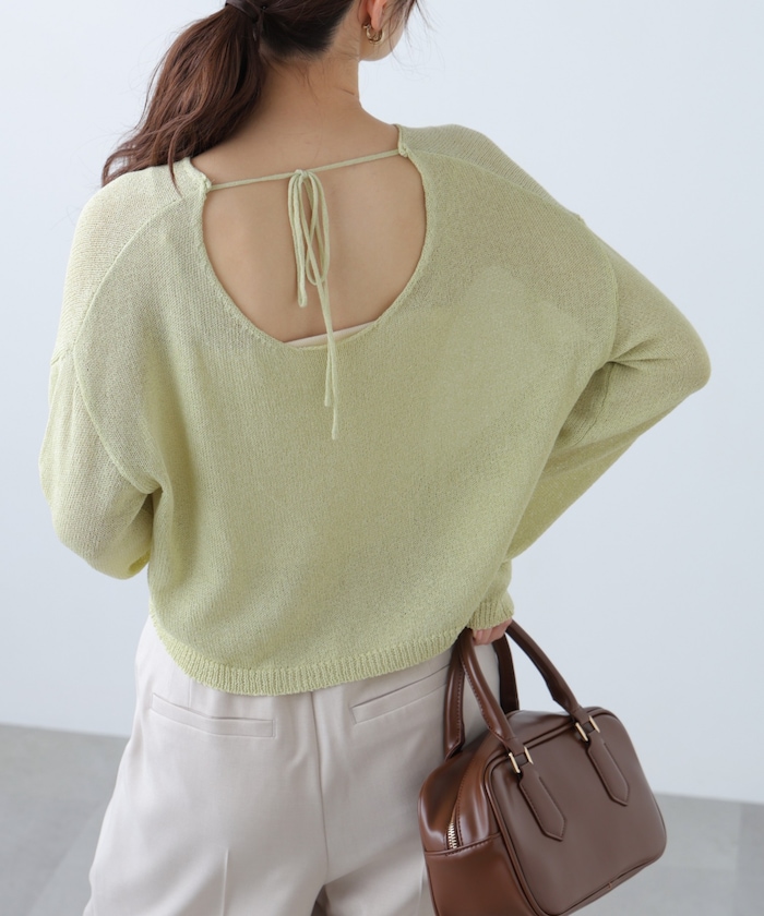 【3月16日 12：00～販売開始 】透かしあみ天竺短丈ニット