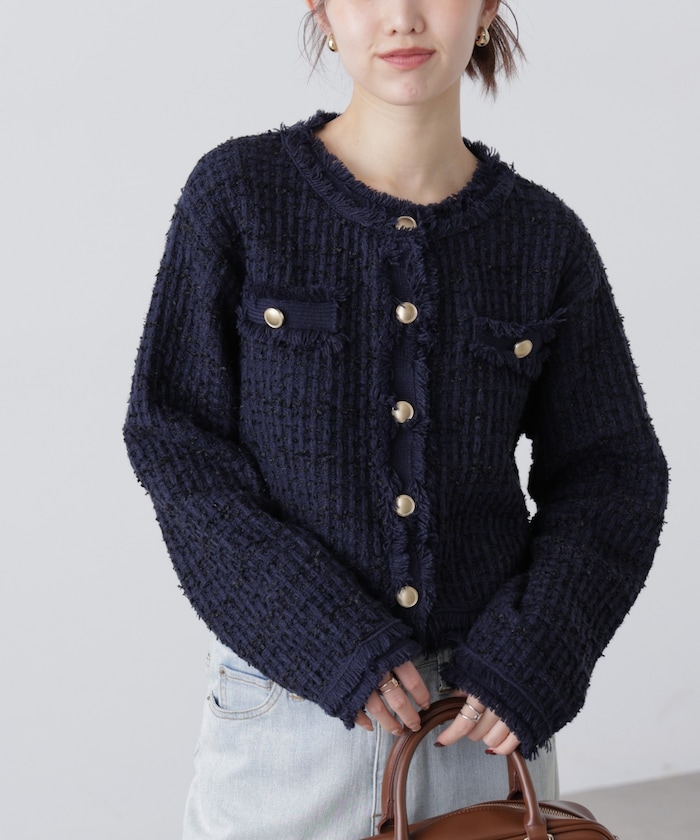 【3月16日 12：00～販売開始 】ツィードニットカーディガン