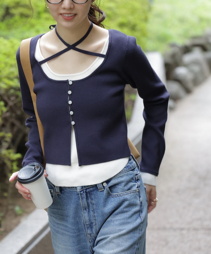 【3月16日 12：00～販売開始 】キャミレイヤードクルーネックニット