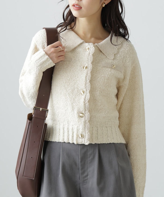 【3月16日 12：00～販売開始 】ミニブークレツイードライクニットカーディガン