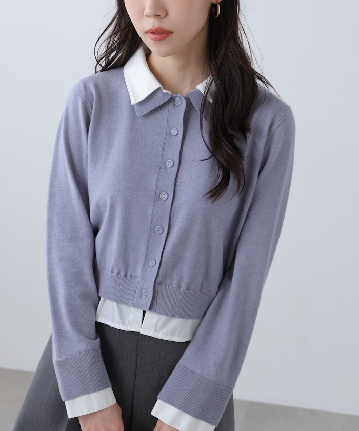 【3月16日 12：00～販売開始 】シャツフェイクレイヤードポロカーディガン