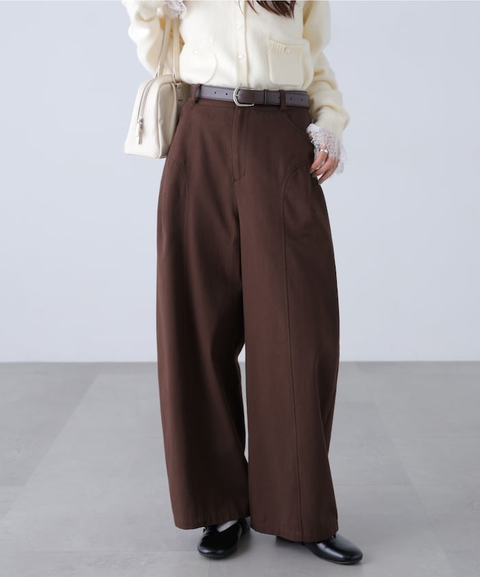 ベルト付き ワイドタックパンツ