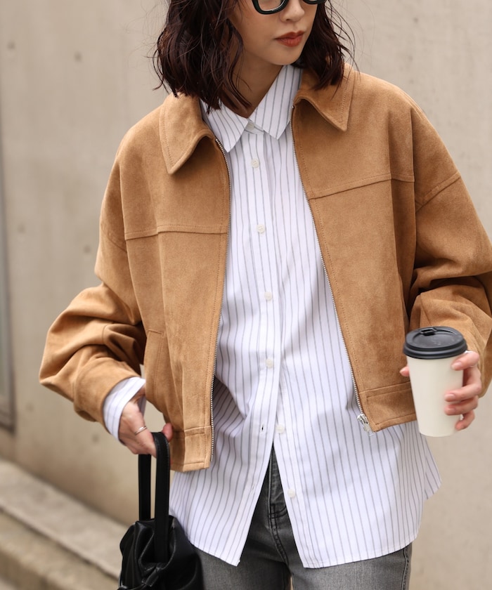 【3月16日 12：00～販売開始 】合皮ジップアップブルゾン